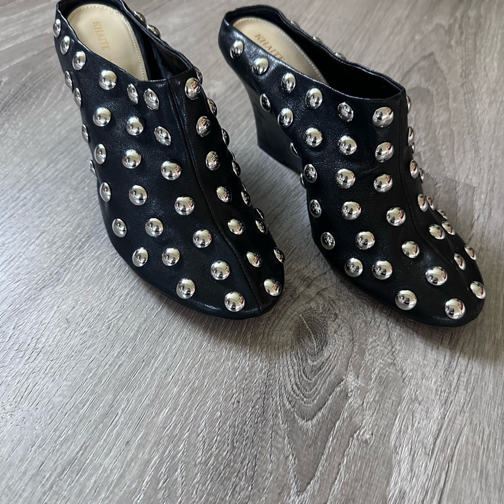 KHAITE Black Mules with Silver Studs